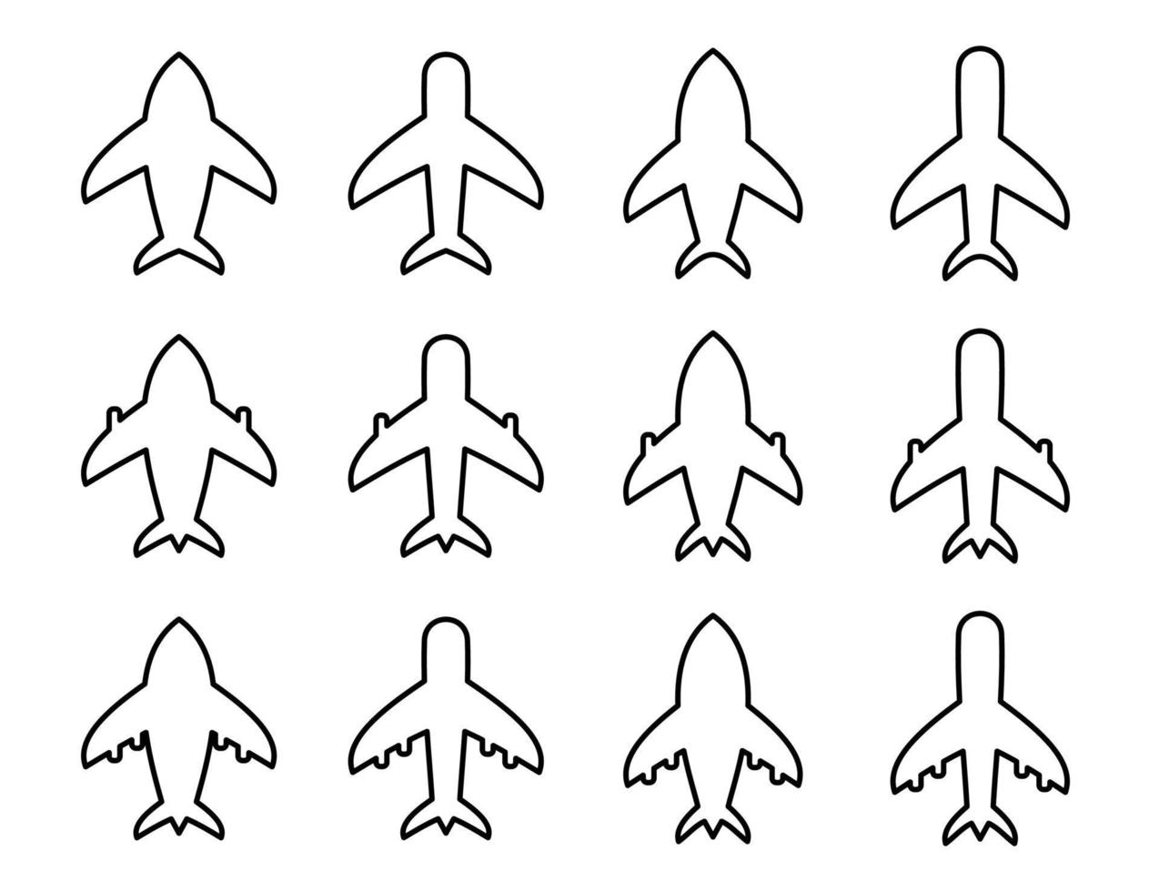 set of simple line design airplane icons, vector for web application