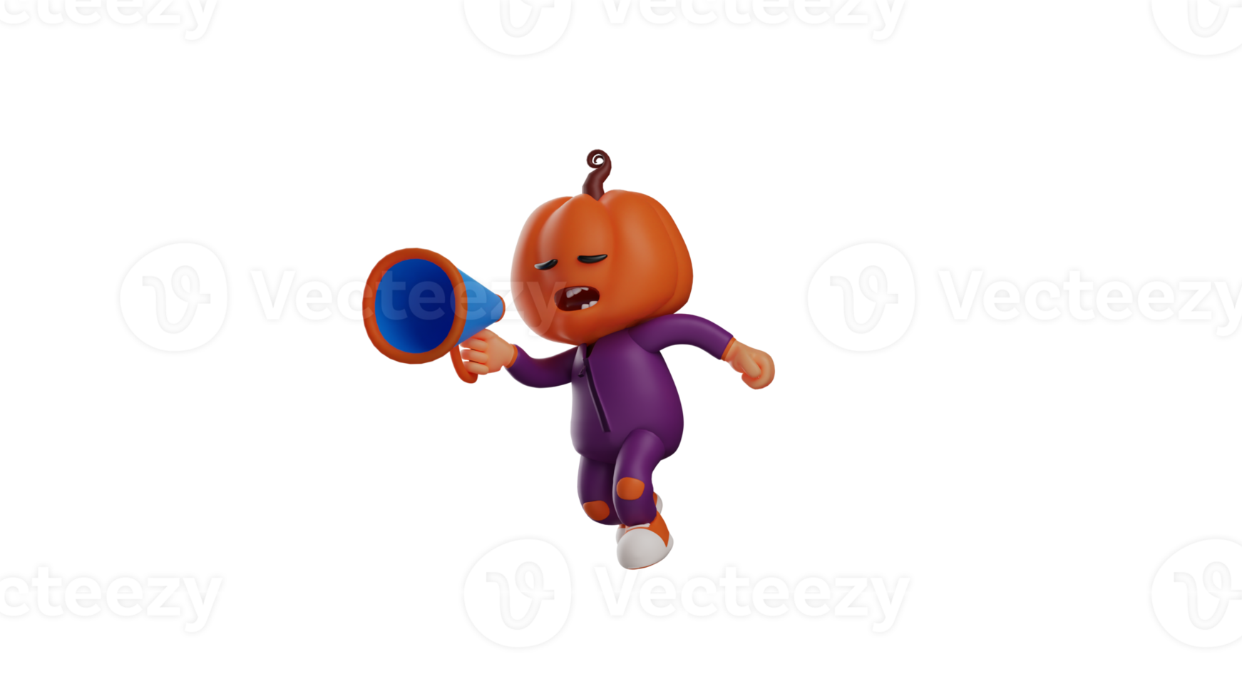 3D illustration. Tired Halloween 3D Cartoon Character. Halloween man speaking into a megaphone languidly. The exhausted Halloween man showed his expression. 3D cartoon character png