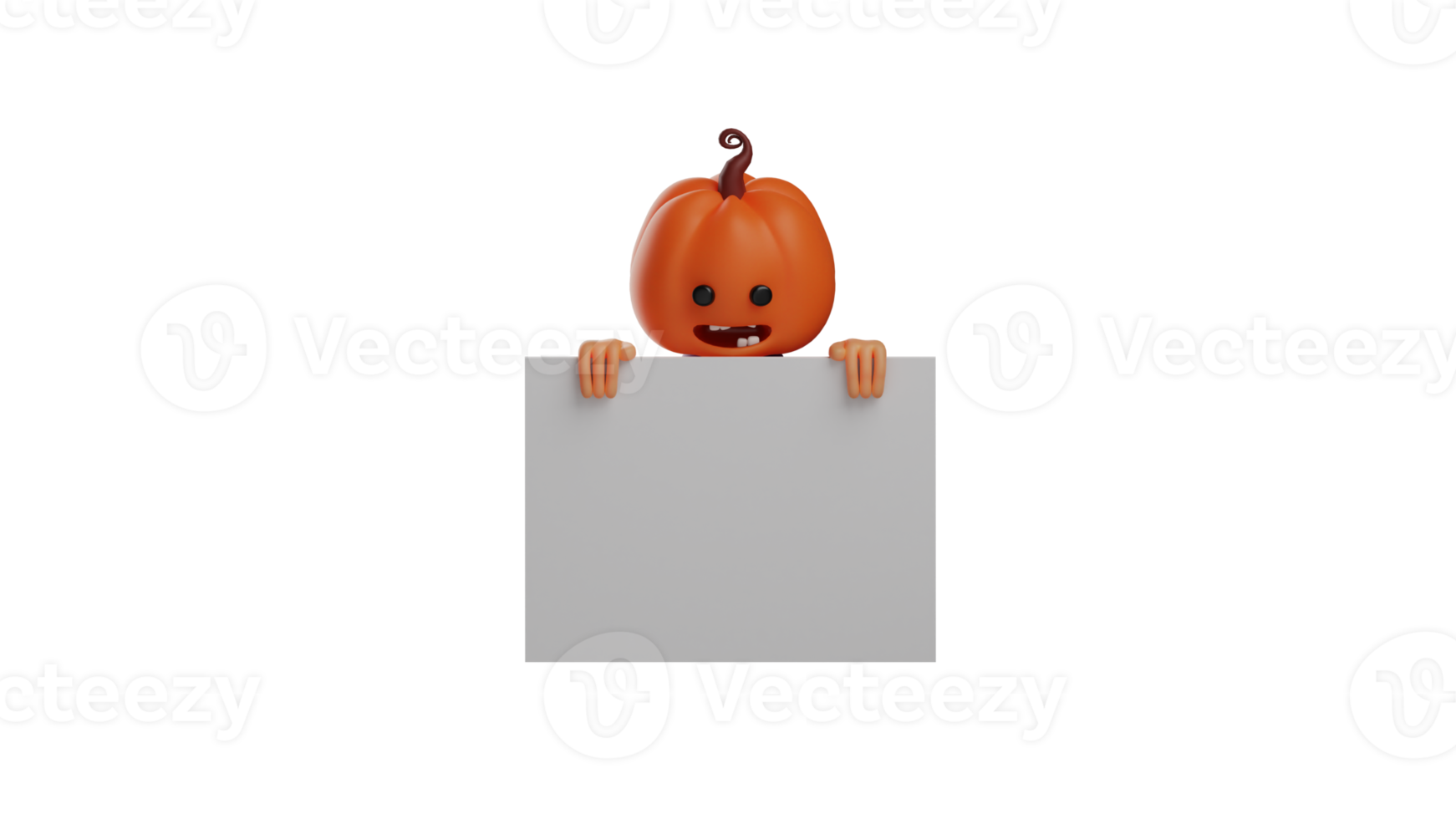 3D illustration. Confused Halloween Man 3D Cartoon Character. Halloween guy with missing teeth. The Halloween cartoon stands behind a white board so only its head is visible. 3D cartoon character png