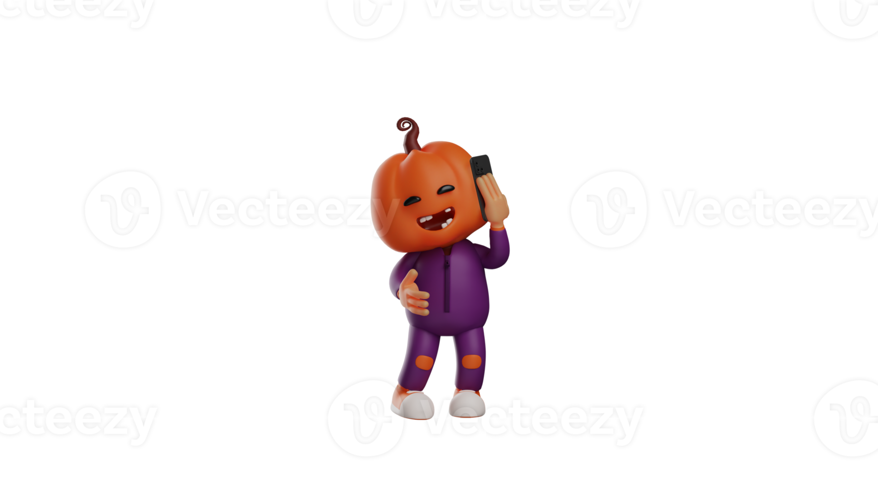 3D illustration. Halloween Scarecrow 3D Cartoon Character. a halloween scarecrow is on the phone. A cute scarecrow is seen talking happily. 3D cartoon character png