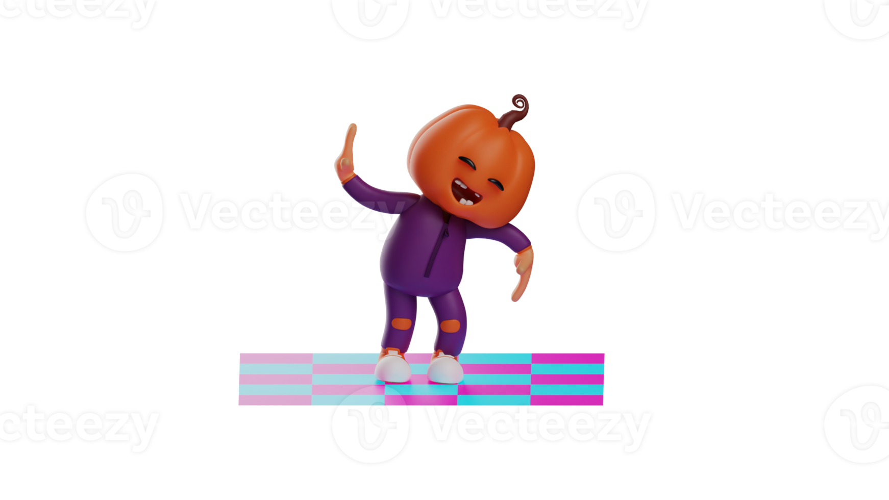 3D illustration. Unique Halloween 3D Cartoon Character. Halloween scarecrow dancing on a colorful carpet. Halloween cartoon dancing and looking very cute. 3D cartoon character png
