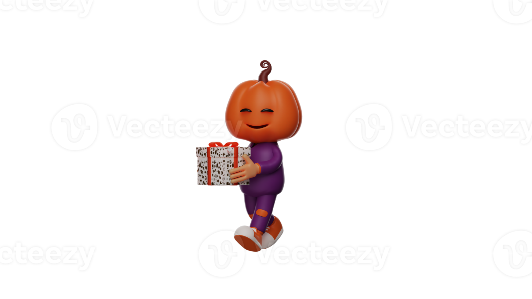 3D illustration. Romantic Halloween 3D Cartoon Character. Good Halloween scarecrow carrying a gift. Halloween scarecrow attend the party with cute smiles and ready to give gift. 3D cartoon character png