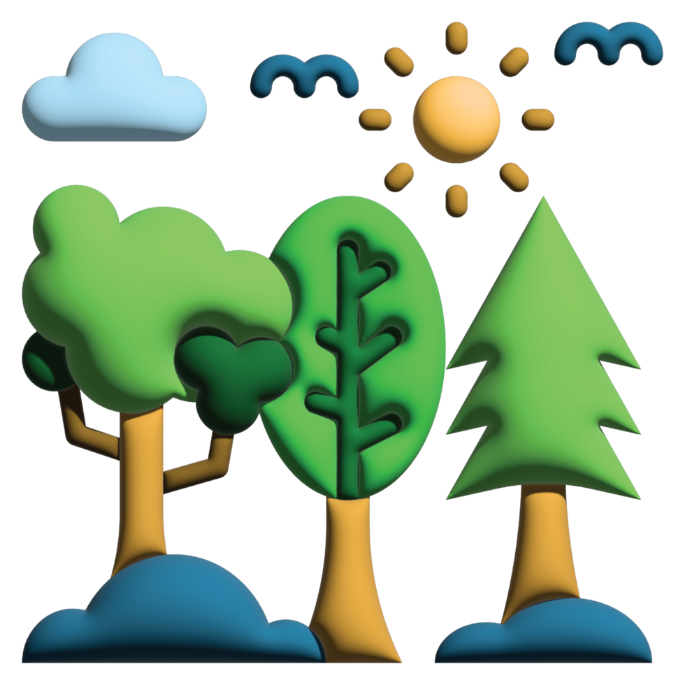 3D illustration forest in nature set png