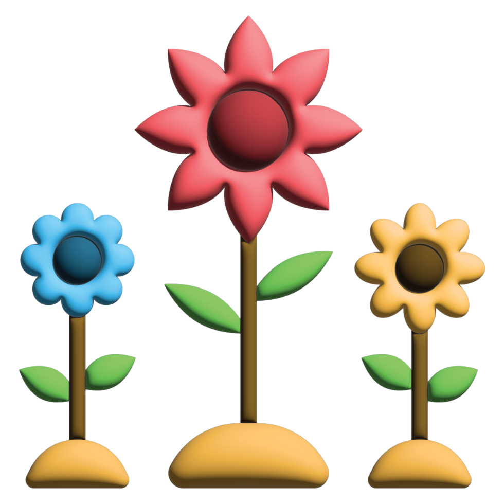 3D illustration flower in nature set png