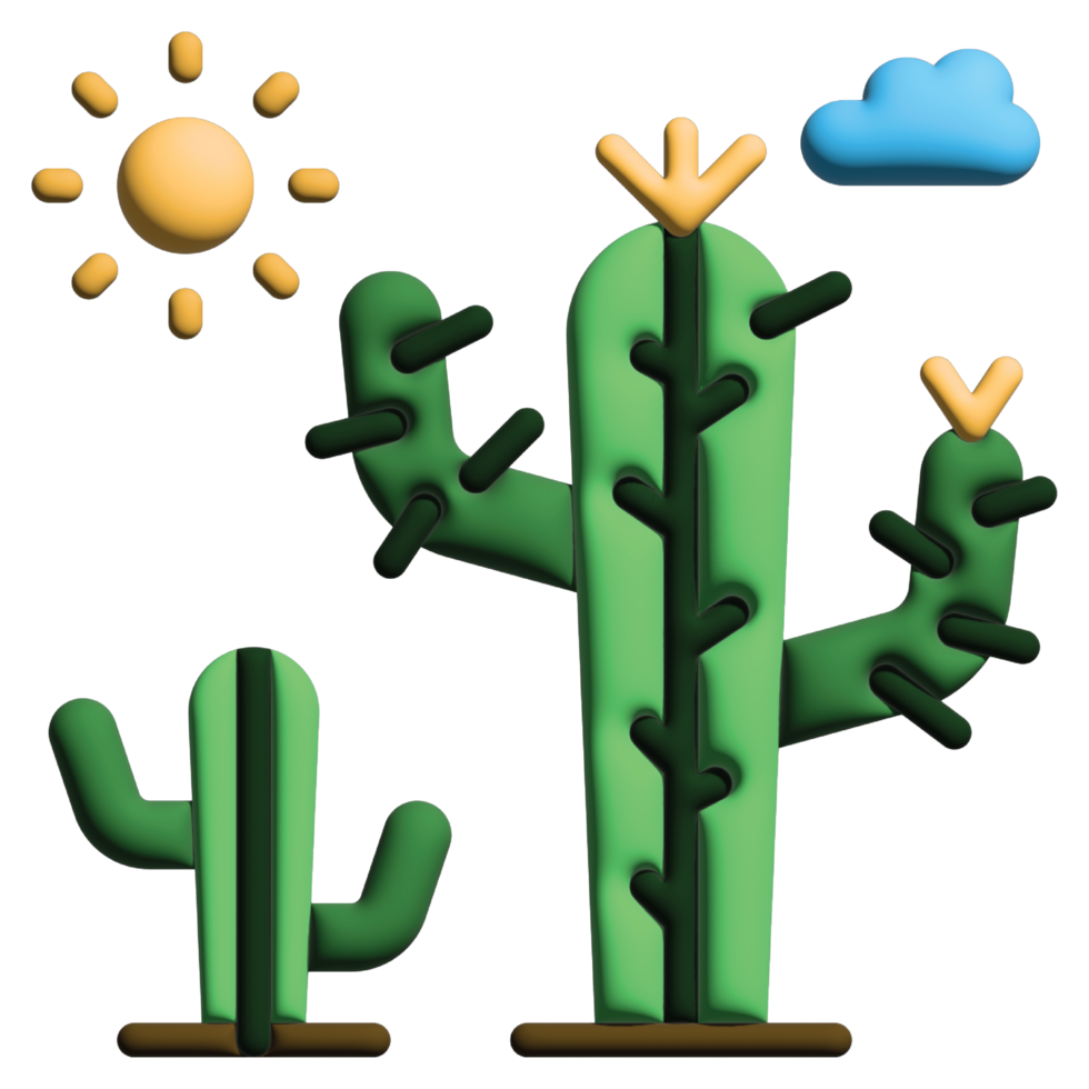 3D illustration cactus in nature set png