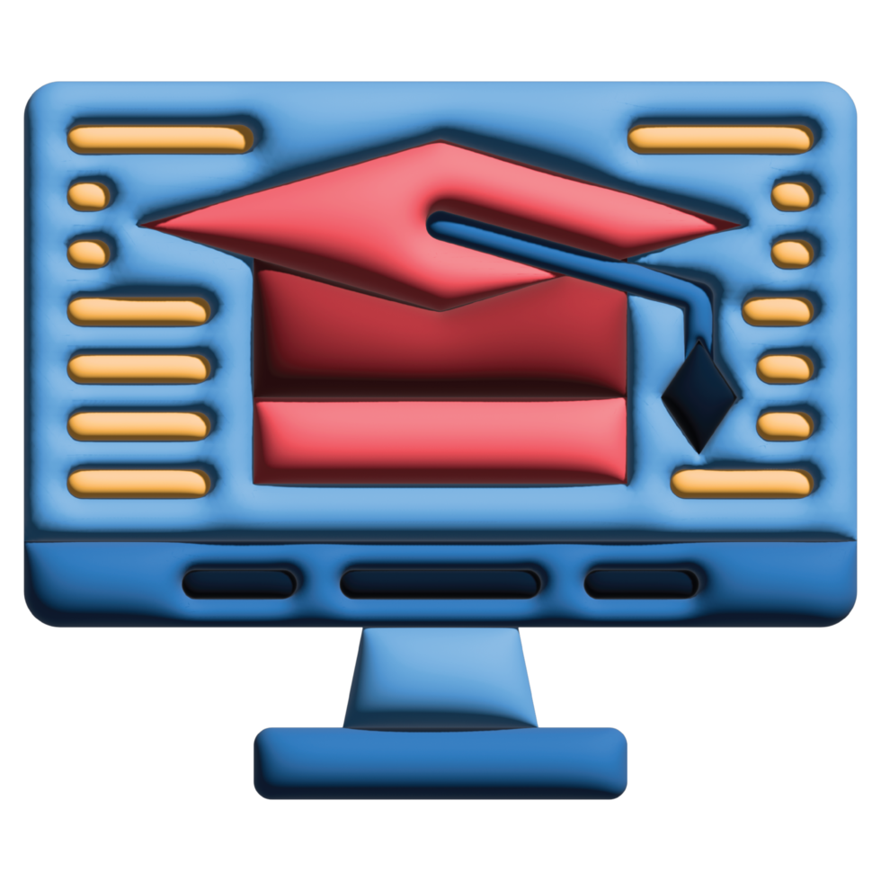 3D illustration monitor in online learning set png