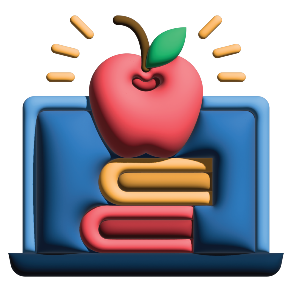 3D illustration apple in online learning set png