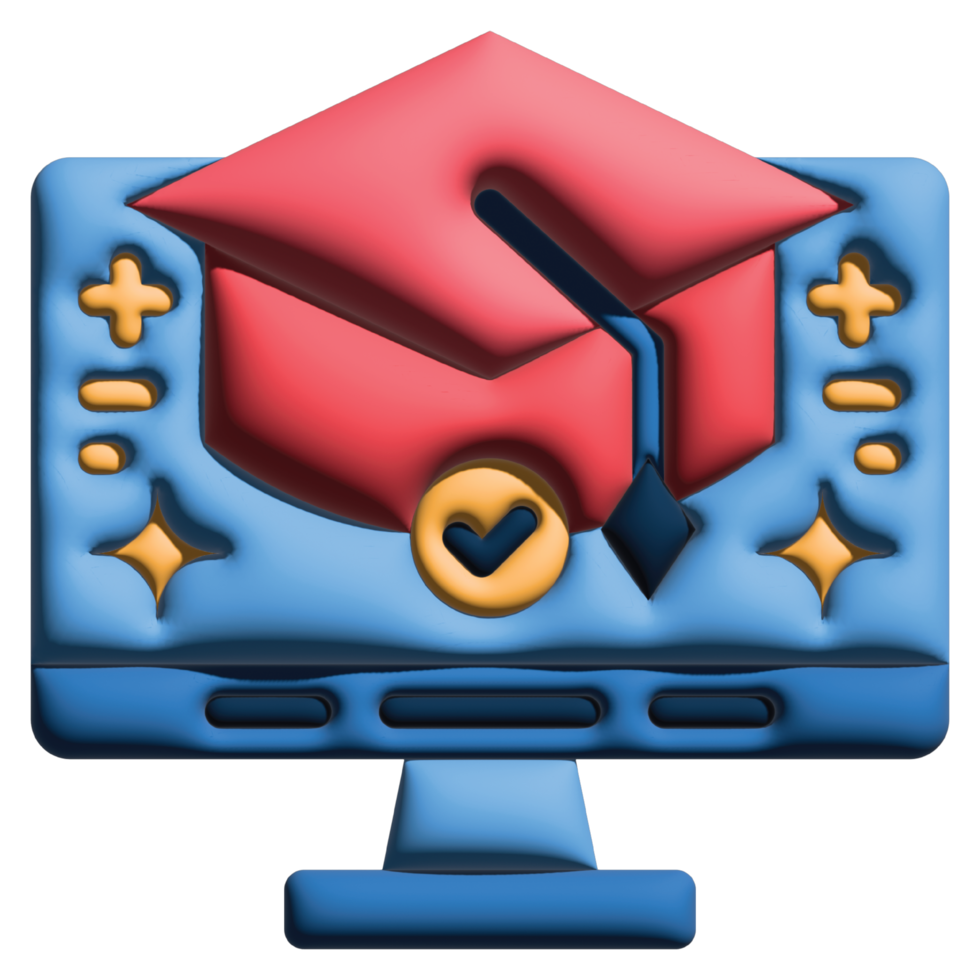 3D illustration graduation in online learning set png