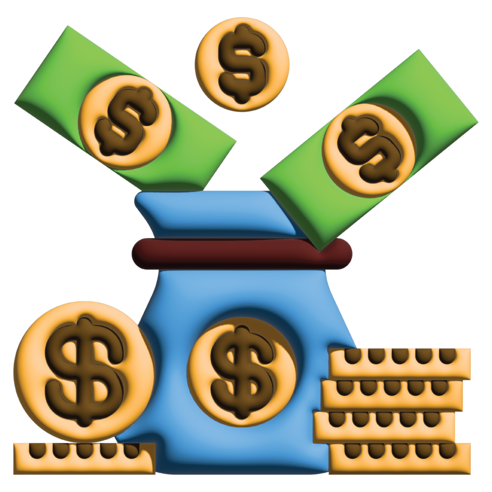 3D illustration money bag in credit and loan set png