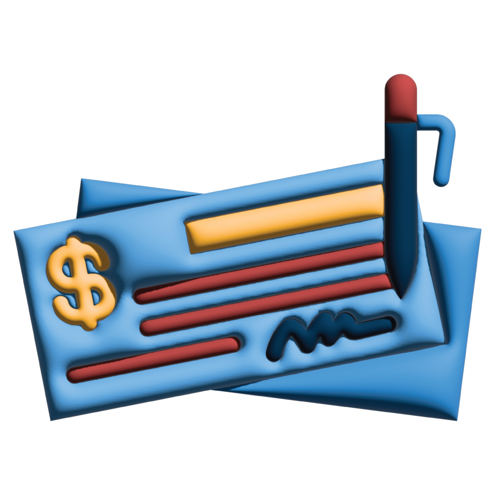 3D illustration bank check in credit and loan set png