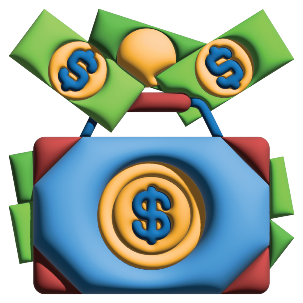 3D illustration suitcase in credit and loan set png