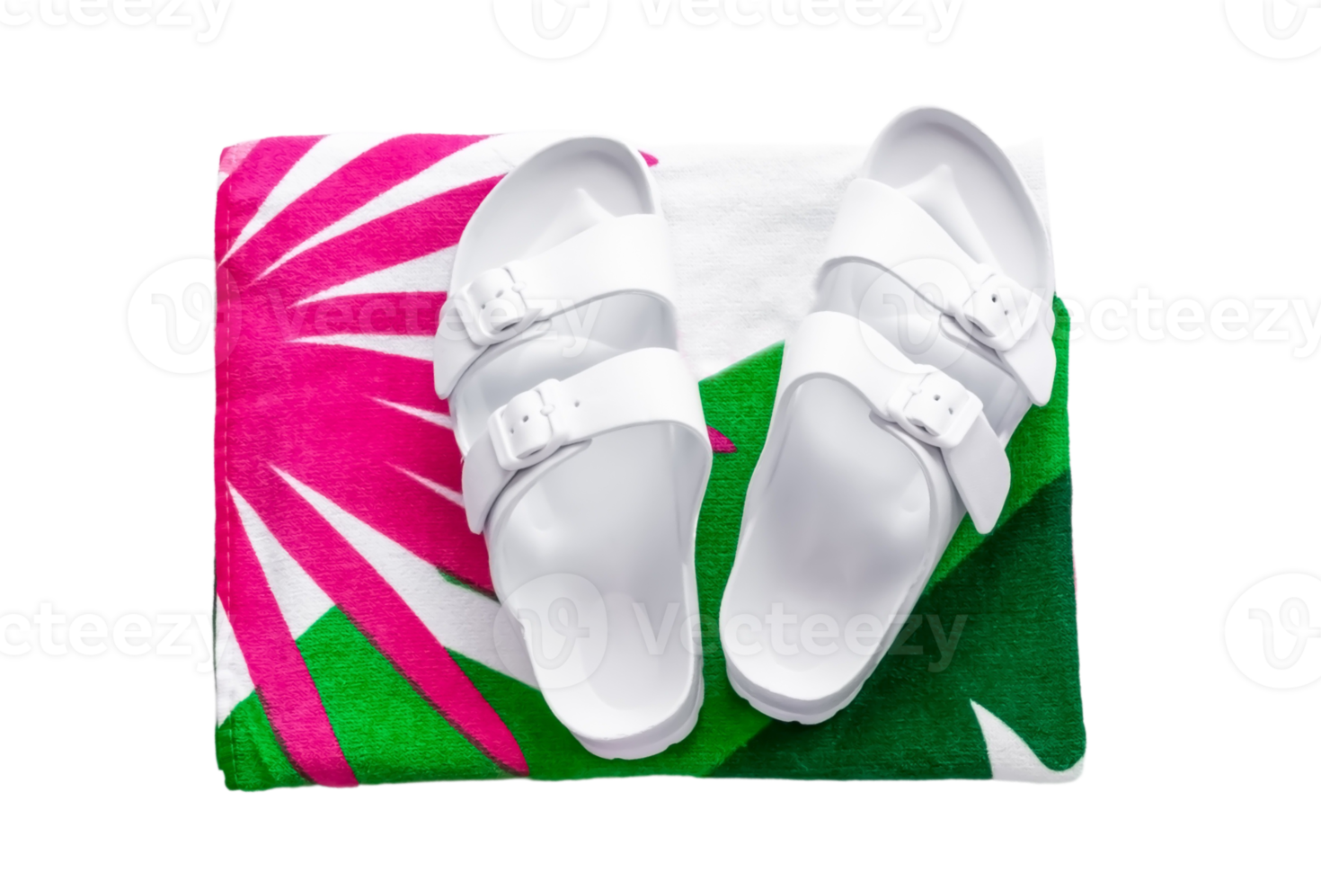 White flip flops and towel isolated on a transparent background png