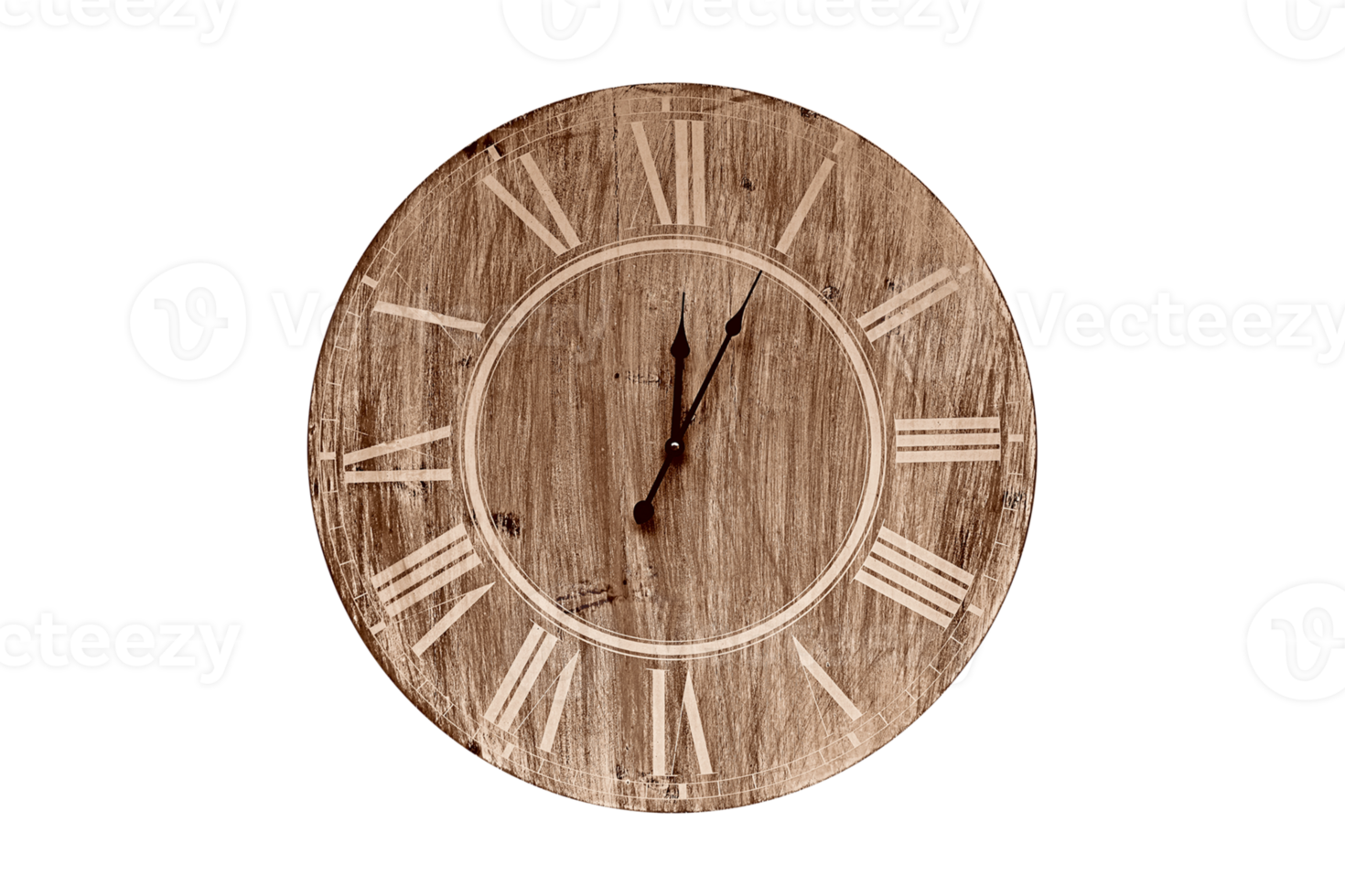 Wooden brown clock isolated on a transparent background png