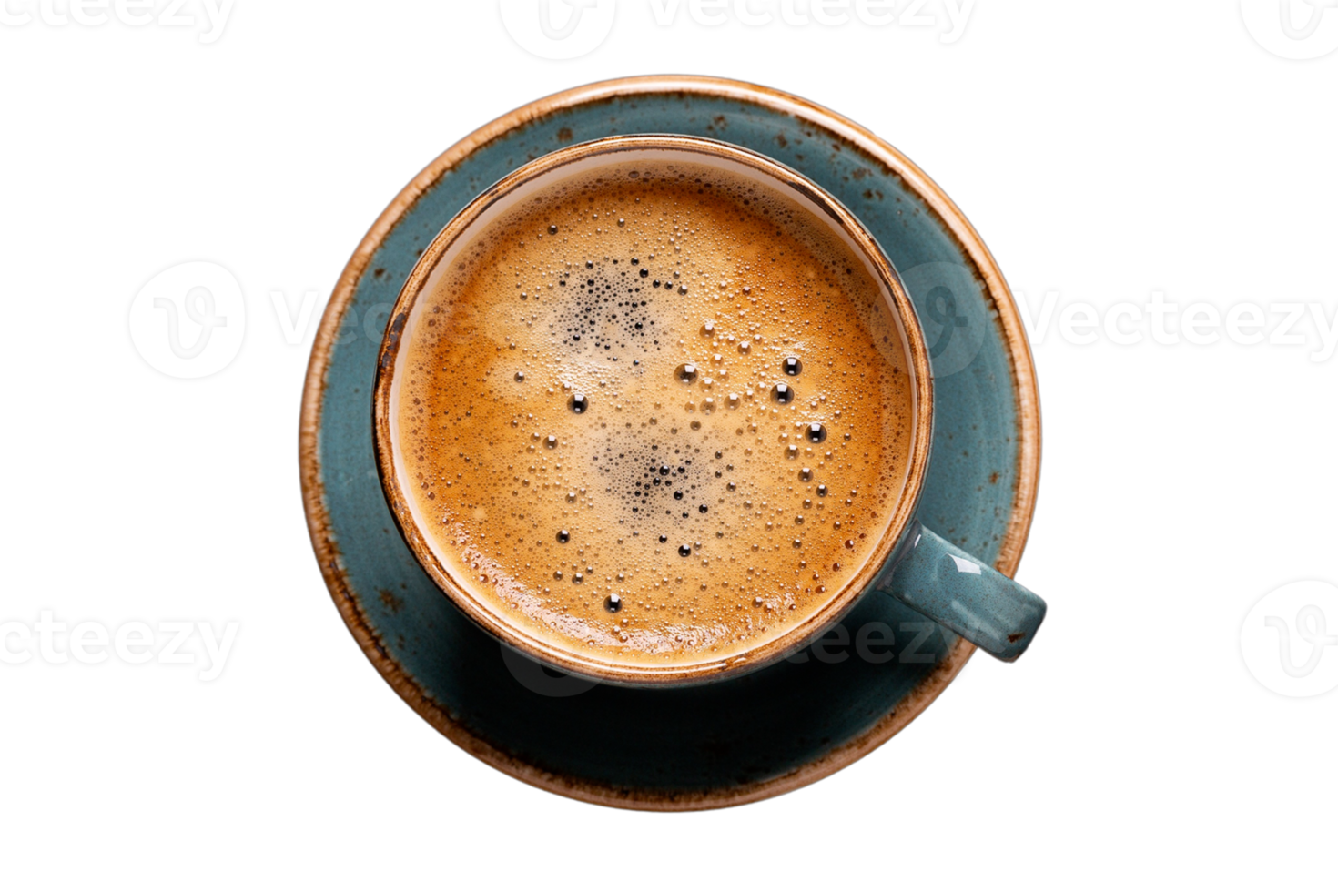 Blue plate and cup with coffee isolated on a transparent background png