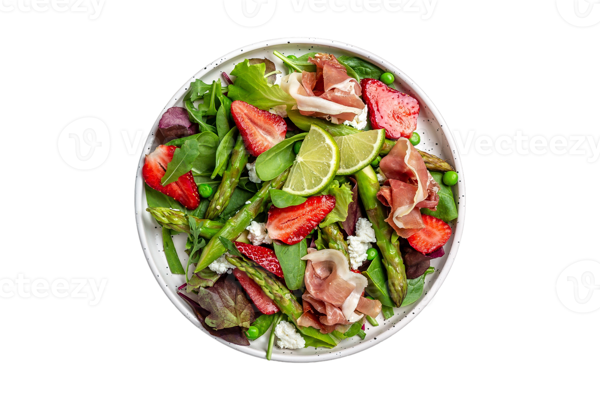 Free Fresh salad with mix of vegetables and fruits isolated on a