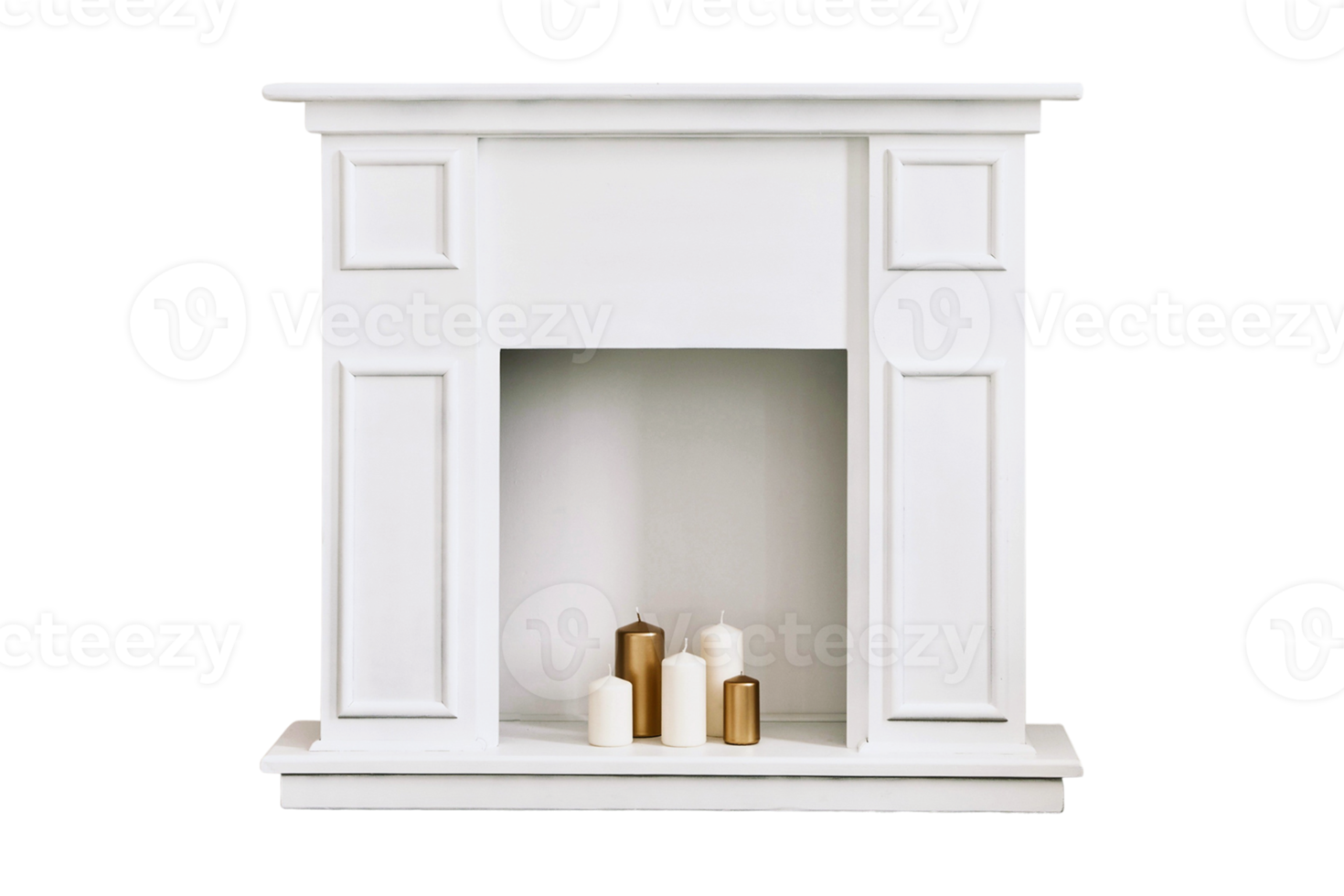 White fireplaces with candles isolated on a transparent background png