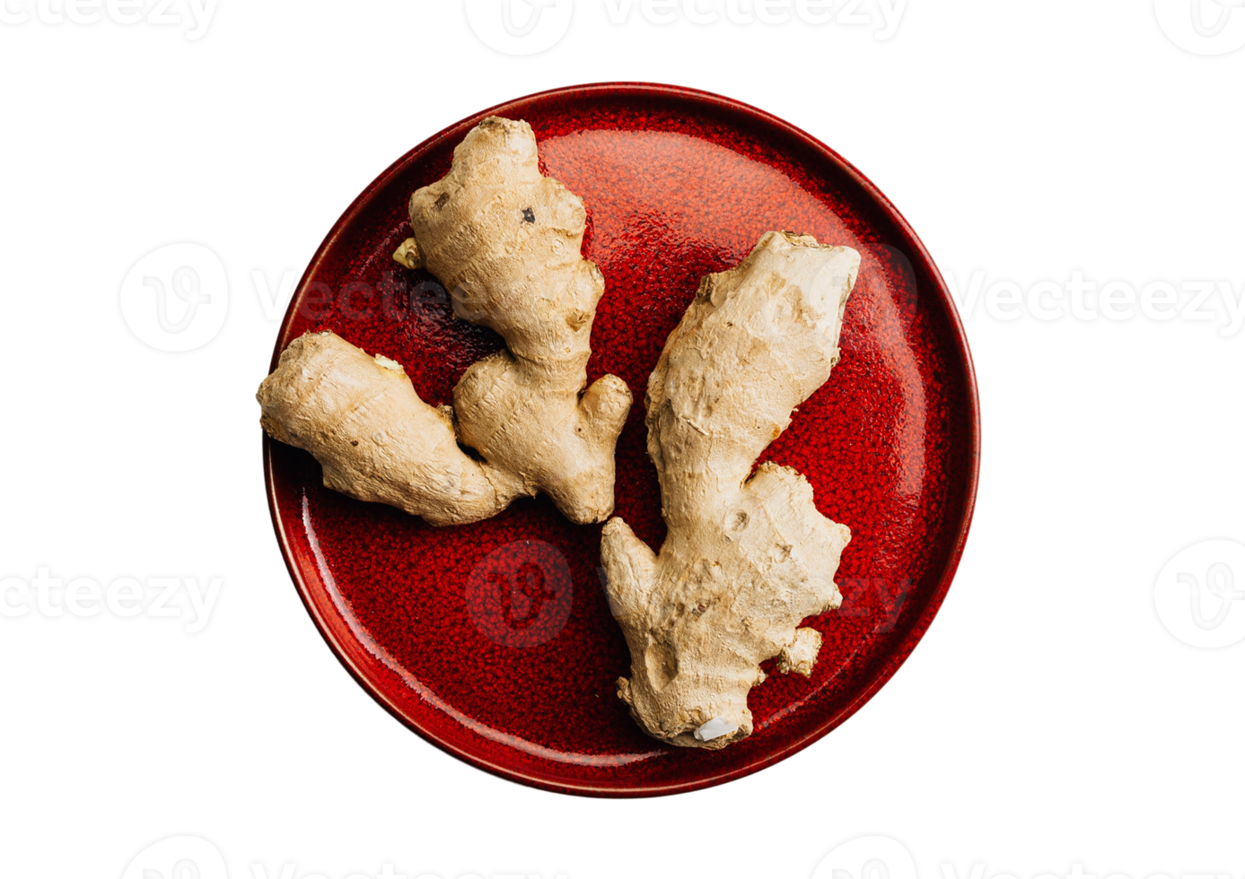 Red plate with ginger isolated on a transparent background png