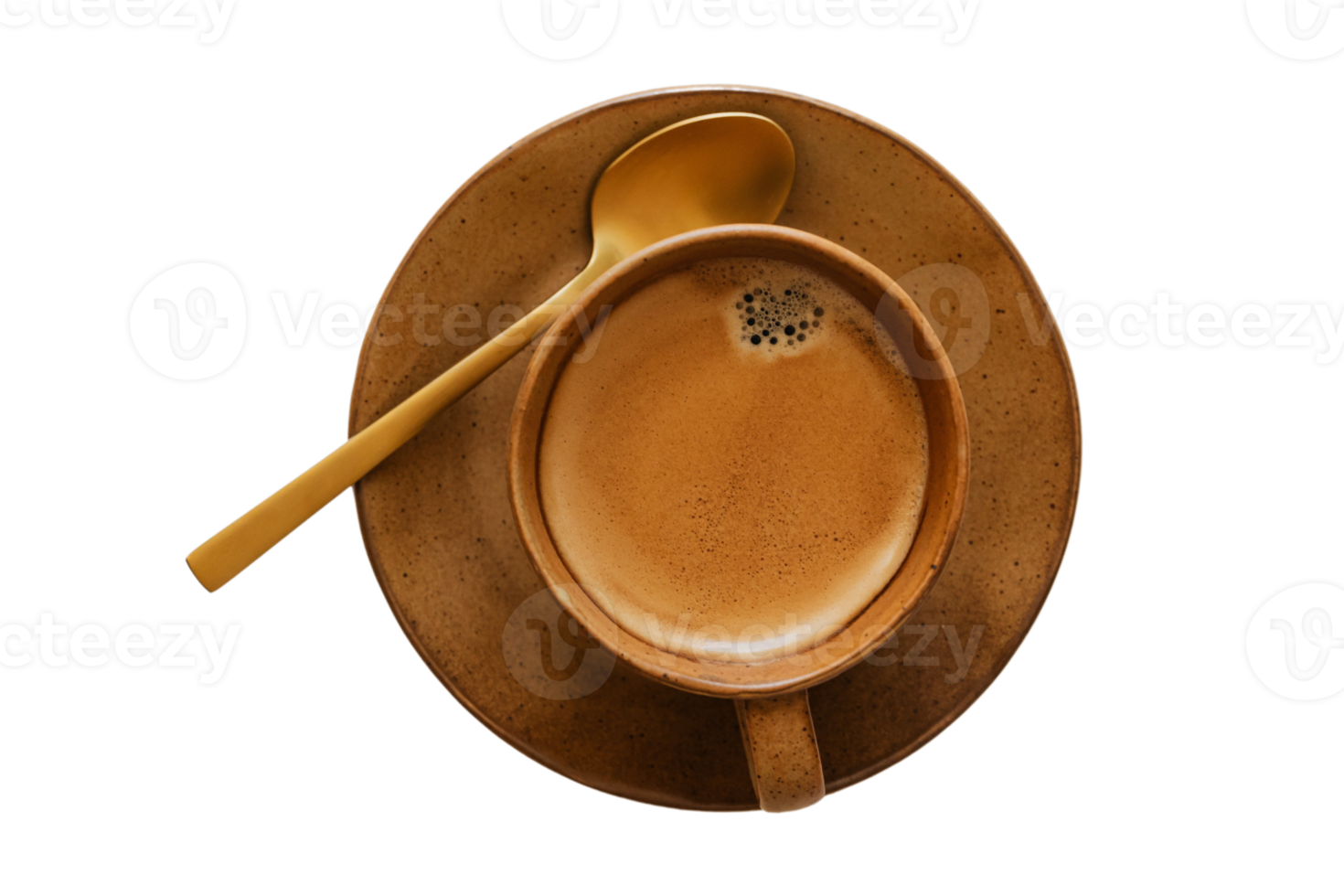 Brown plate and cup of coffee isolated on a transparent background png