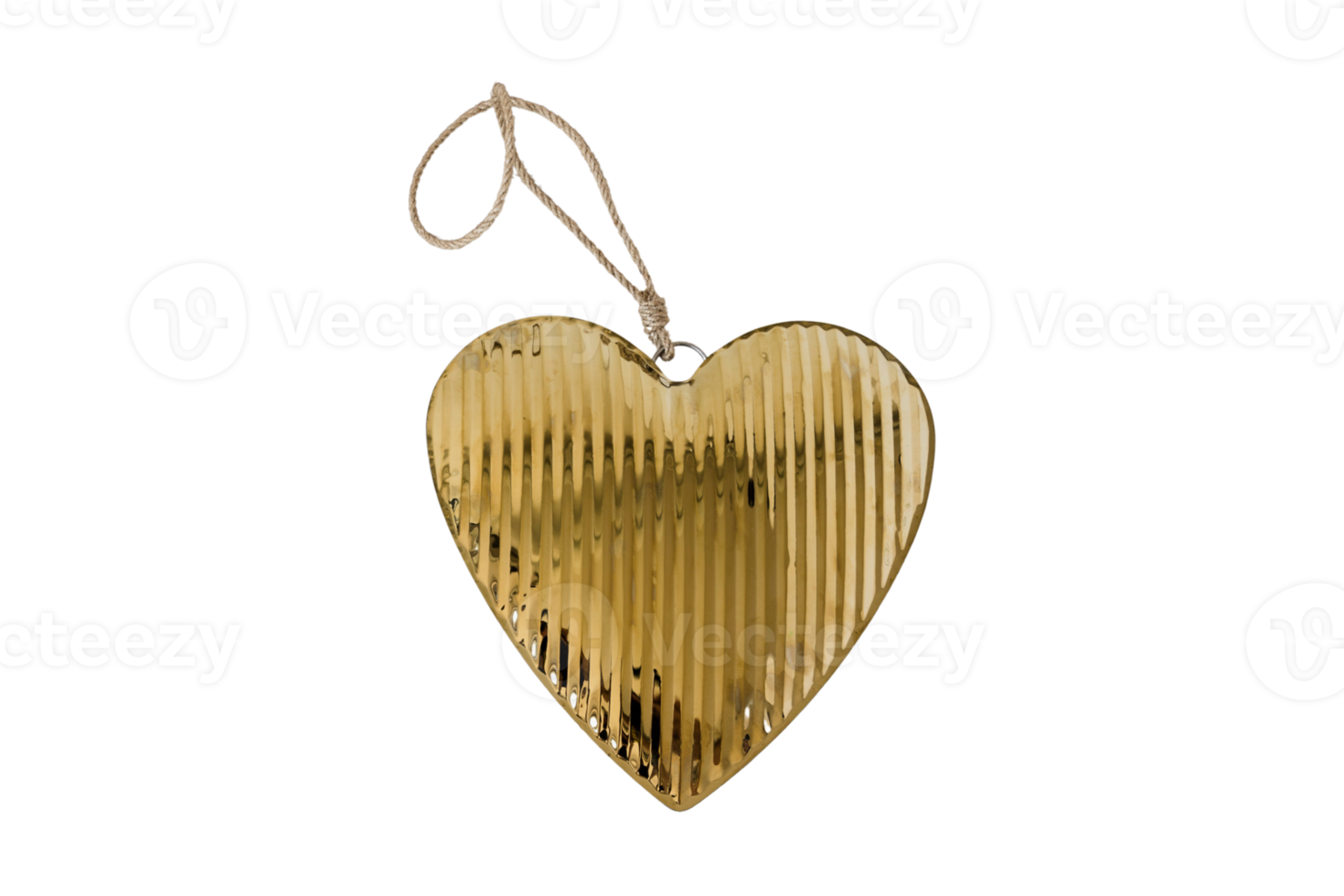 Golden christmas heart decoration isolated on a transparent background png