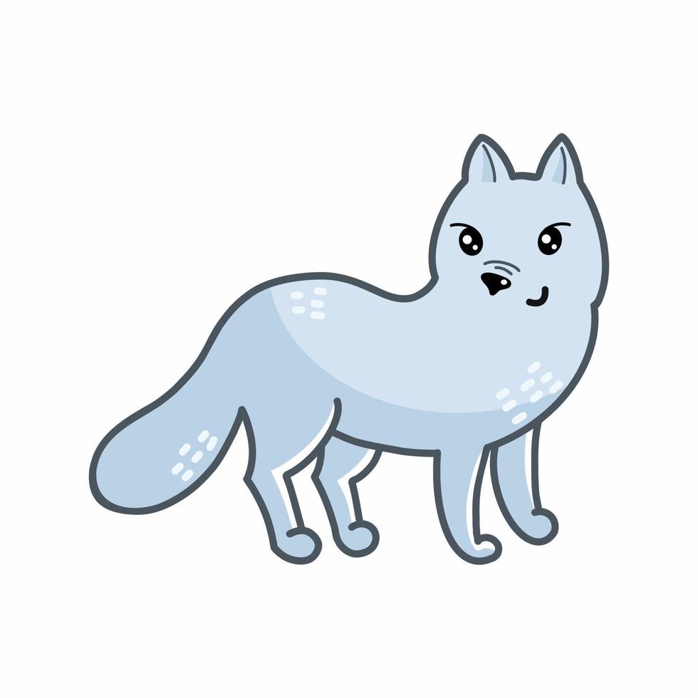 Arctic fox on white background. Vector illustration of doodles for a child. Sticker.