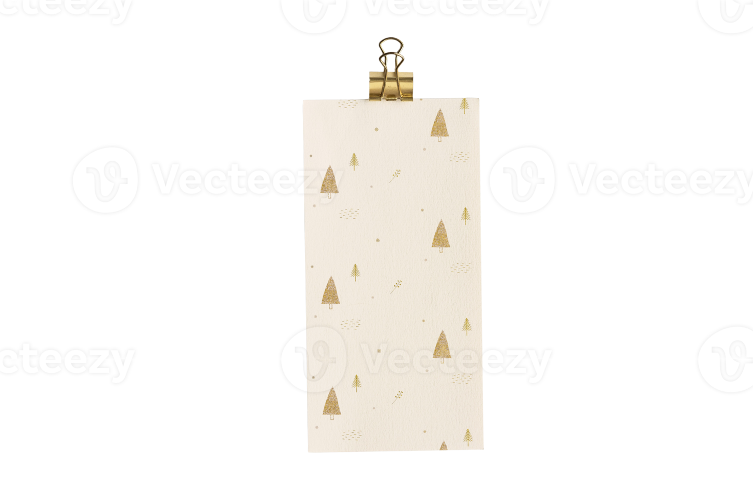 Gold clip and christmas paper isolated on a transparent png