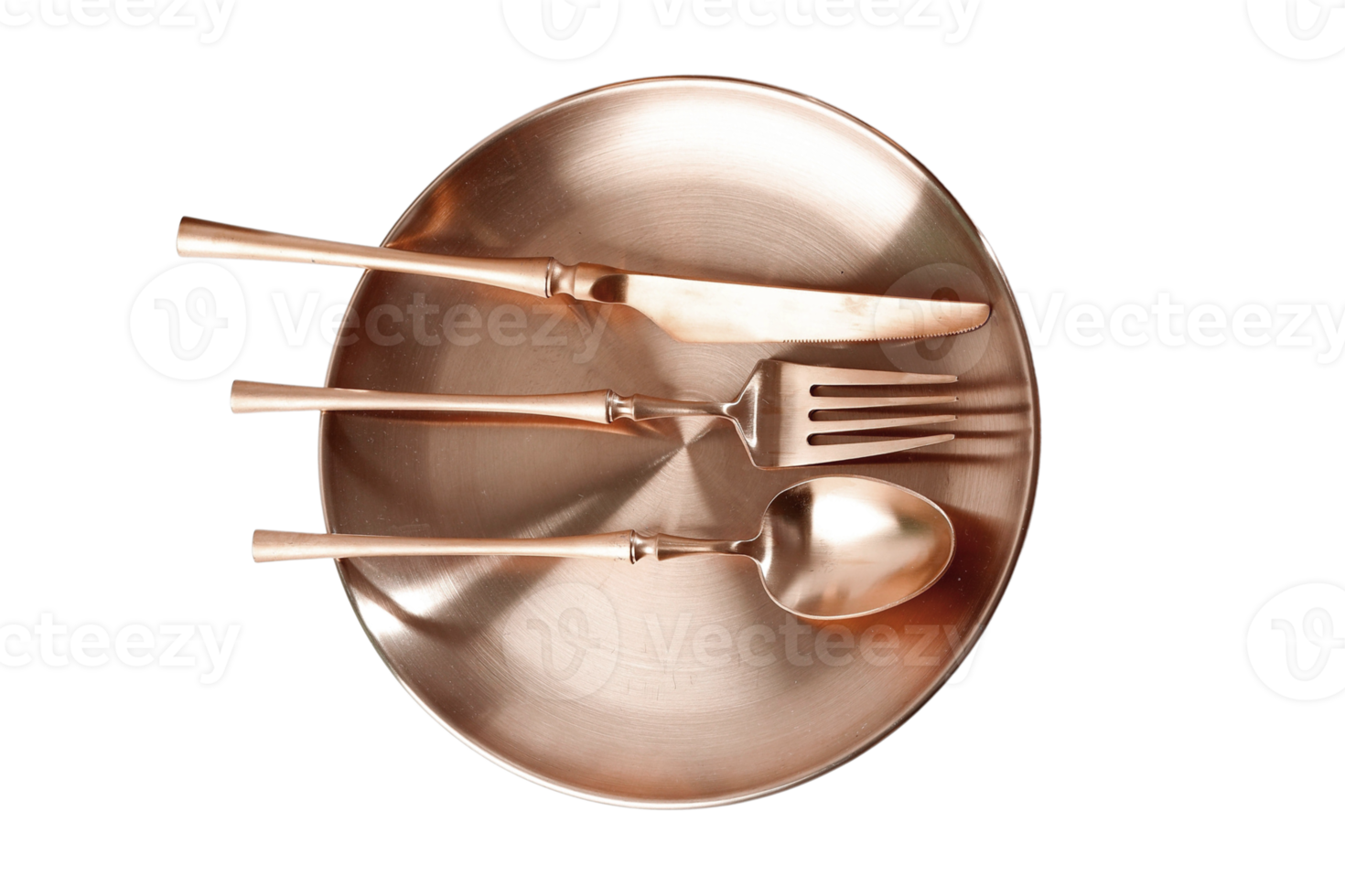 Gold plate and cutlery isolated on a transparent background png
