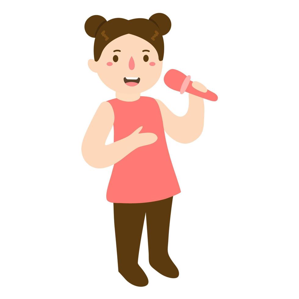 expressive singing girl with microphone in hand vector