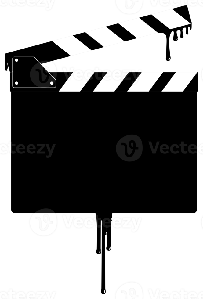 silhuett av de blodig clapperboard tecken för filma eller film ikon symbol med genre Skräck, thriller, levrat blod, sadistisk, stänka ner, slasher, mysterium, skrämmande eller halloween affisch filma film. formatera png