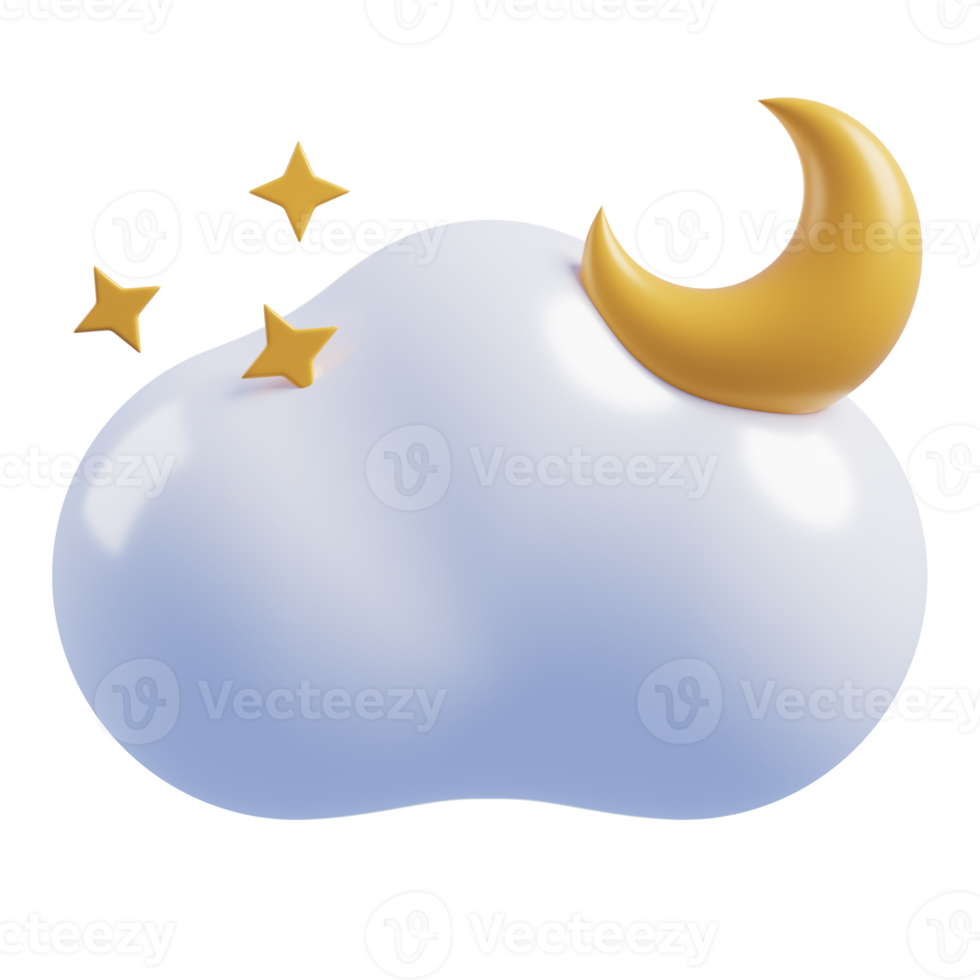 3d mignonne nuage cartoon.cloud et lune. 3d le rendu png