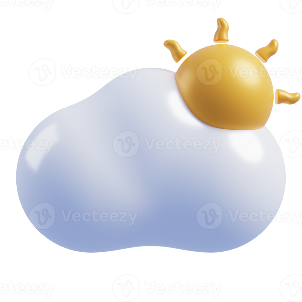 3d Cute cloud cartoon.Weather icon cloud and sun. 3d rendering png