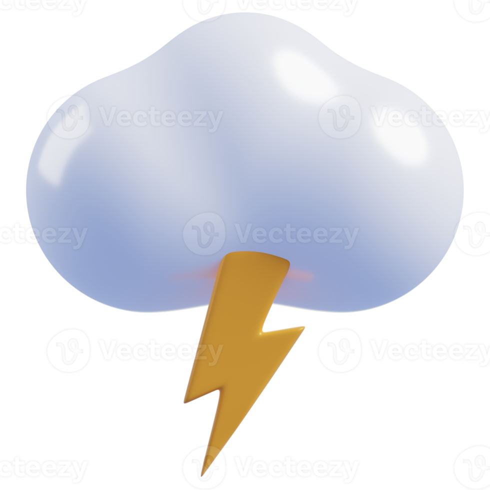 3d mignonne nuage cartoon.weather icône nuage et tonnerre. 3d le rendu png