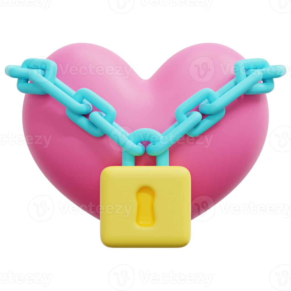 locked heart 3d render icon illustration png