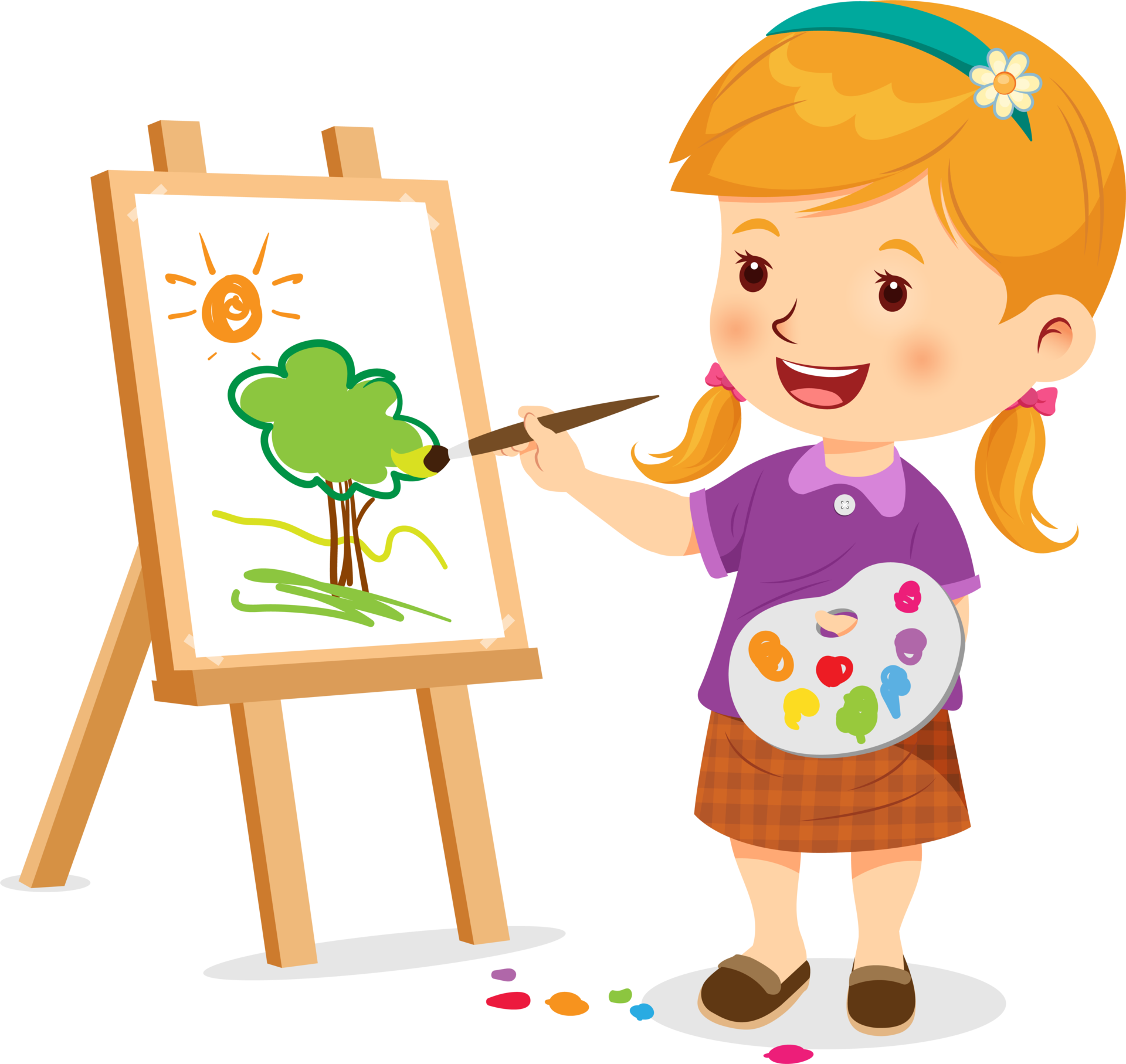 Cute little girl happy making painting on a canvas frame 21598007 PNG