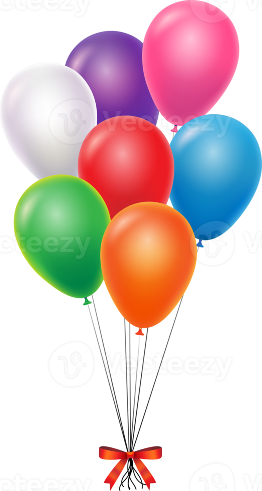 Balloon colorful tied together with red bow png