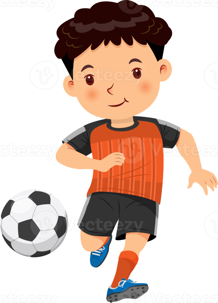 Cute boy playing soccer png