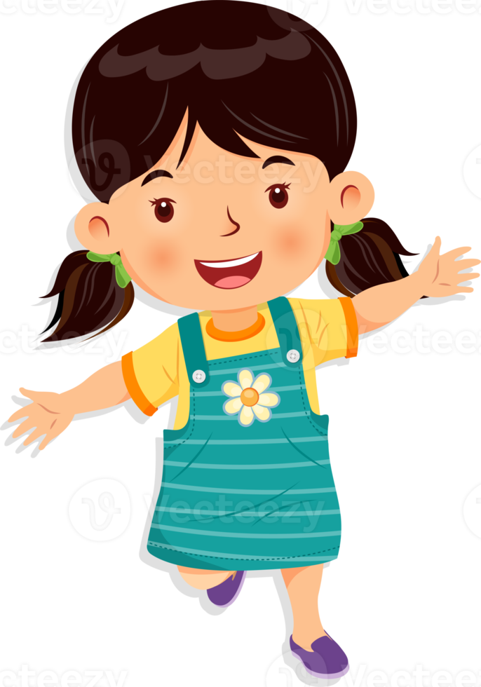 Cute girl jumping with joy and fun. Cartoon character png