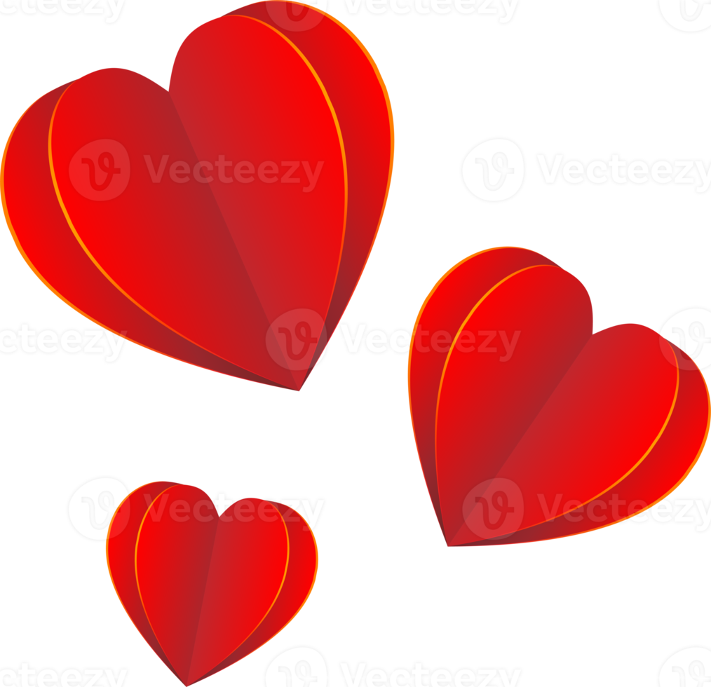 Red heart paper craft element png