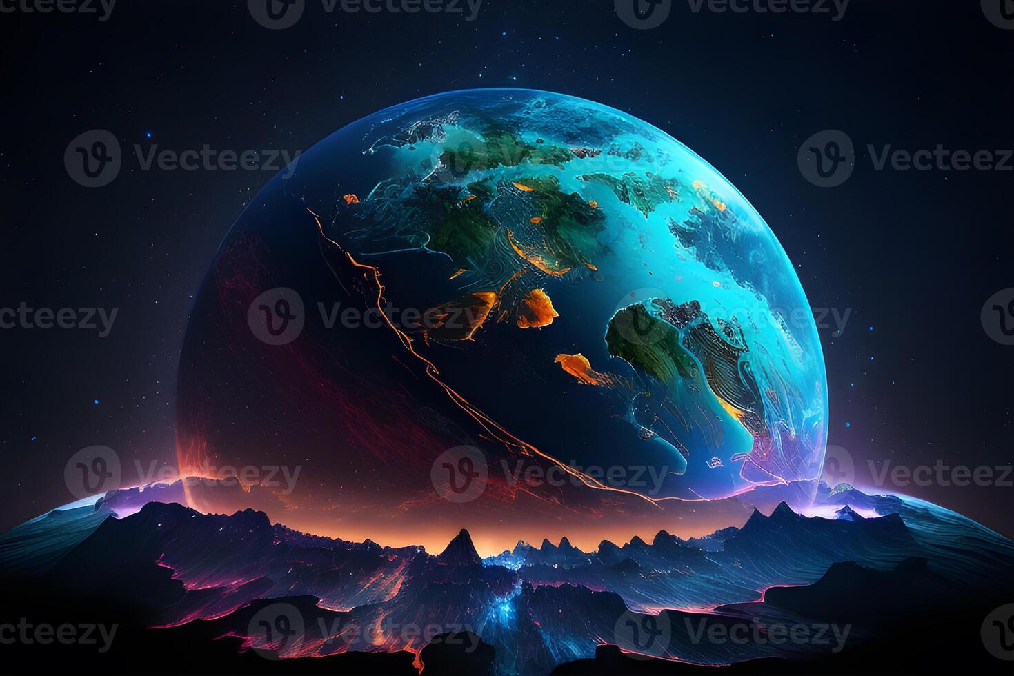 Earth view in space for world earth day. . photo