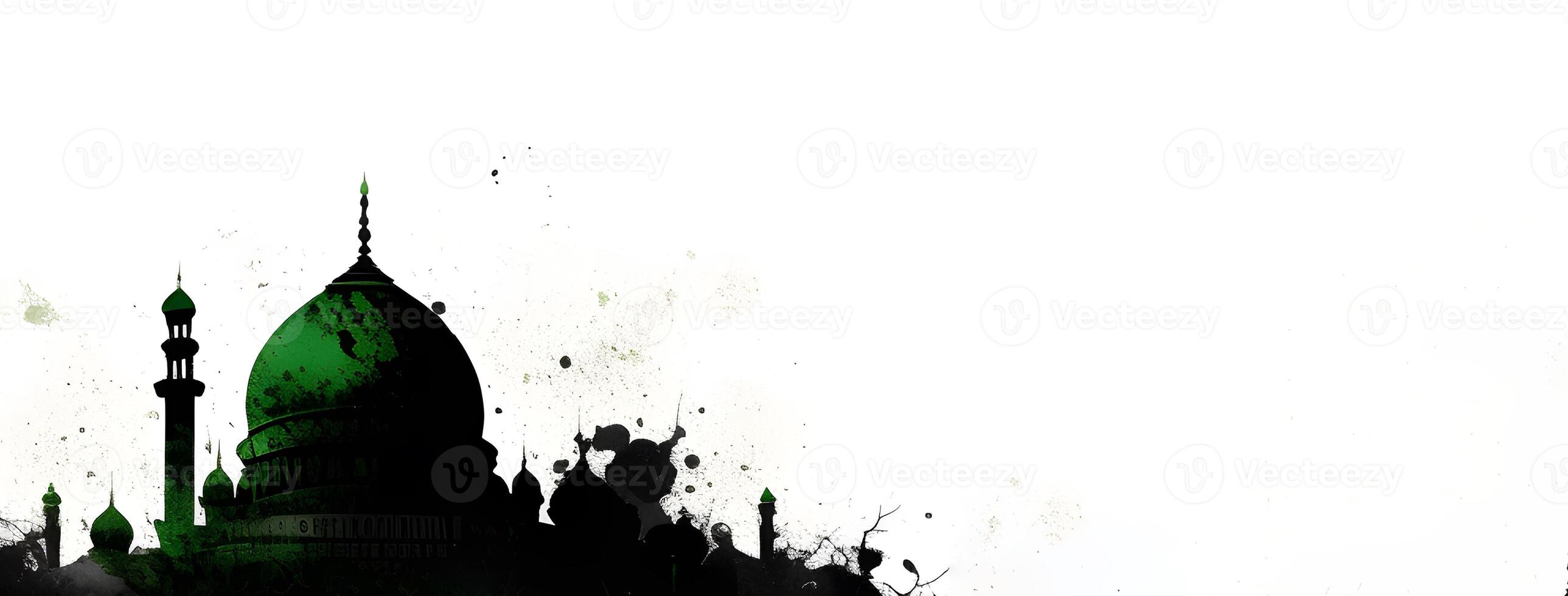silhouette of a mosque on the white background for happy Ramadan Mubarak. . photo