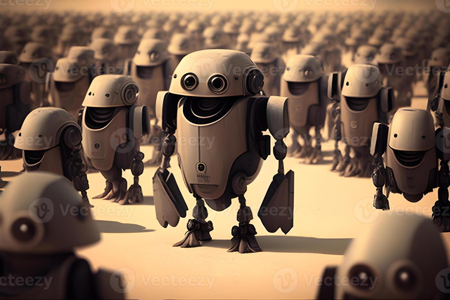 3d render of a crowd of robots designed by . photo