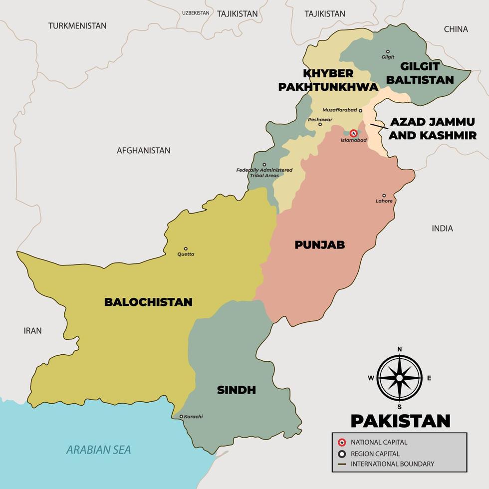 Pakistan Map With States Name vector