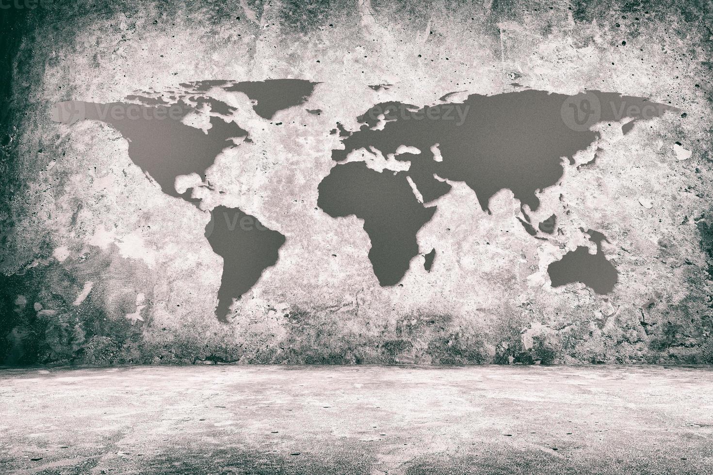 Abstract World Map on White Grunge Concrete Room Background, Suitable for Business Concept. Elements of this Image Furnished by Nasa. photo