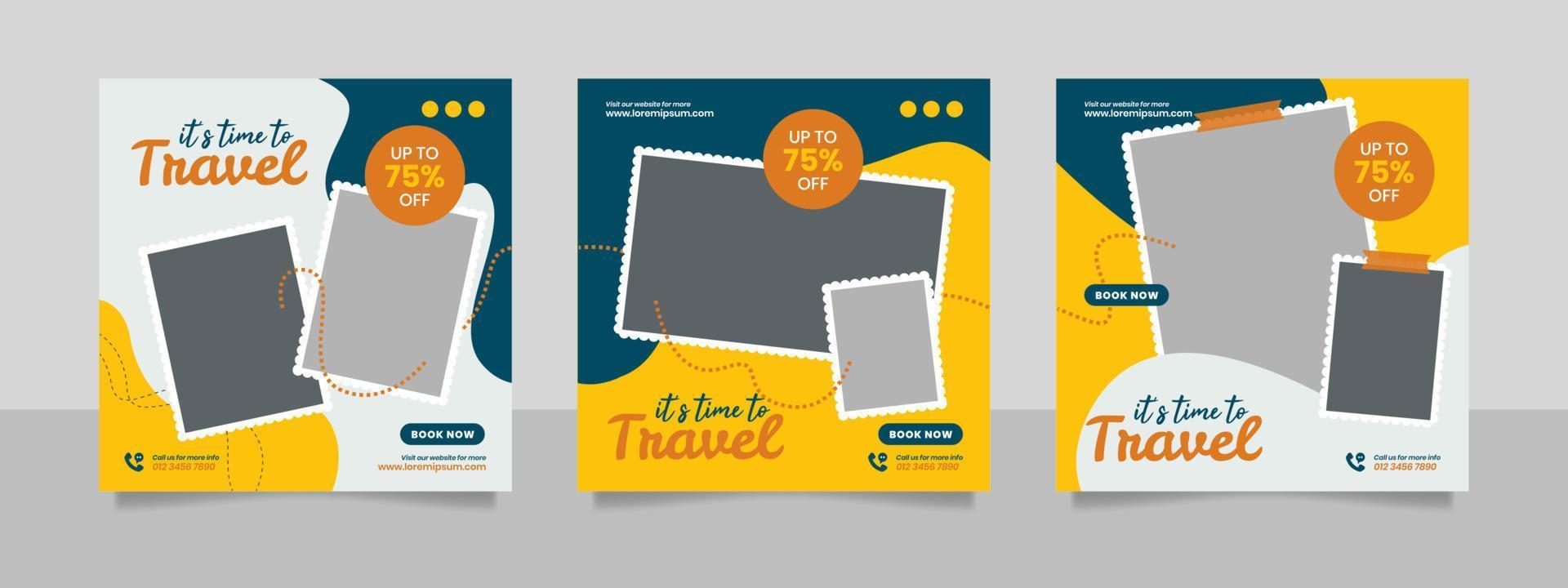 Travel and tour social media banner post template. vector