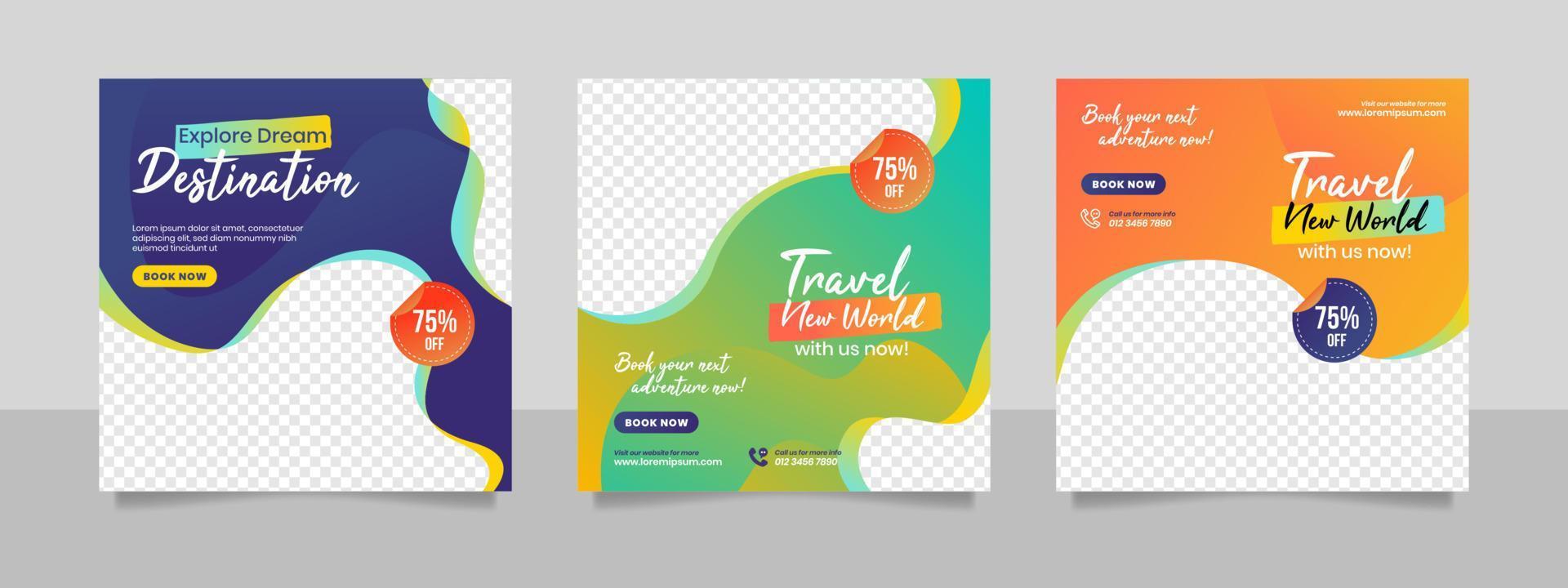 Travel and tour social media banner post template. vector