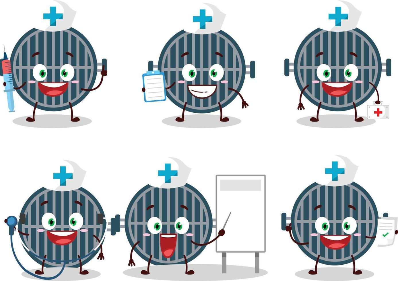 médico profesión emoticon con parrilla dibujos animados personaje vector