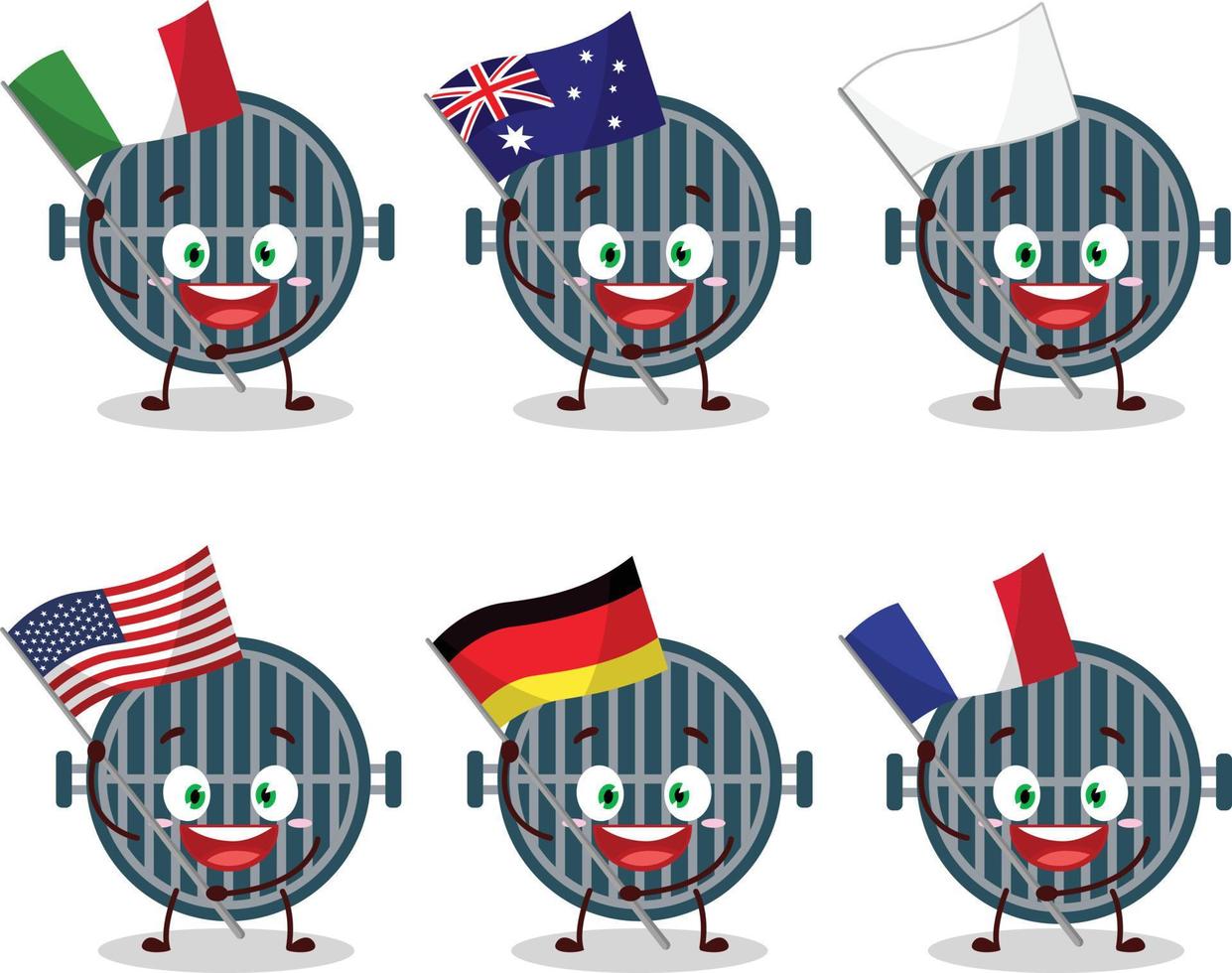 Grill cartoon character bring the flags of various countries vector