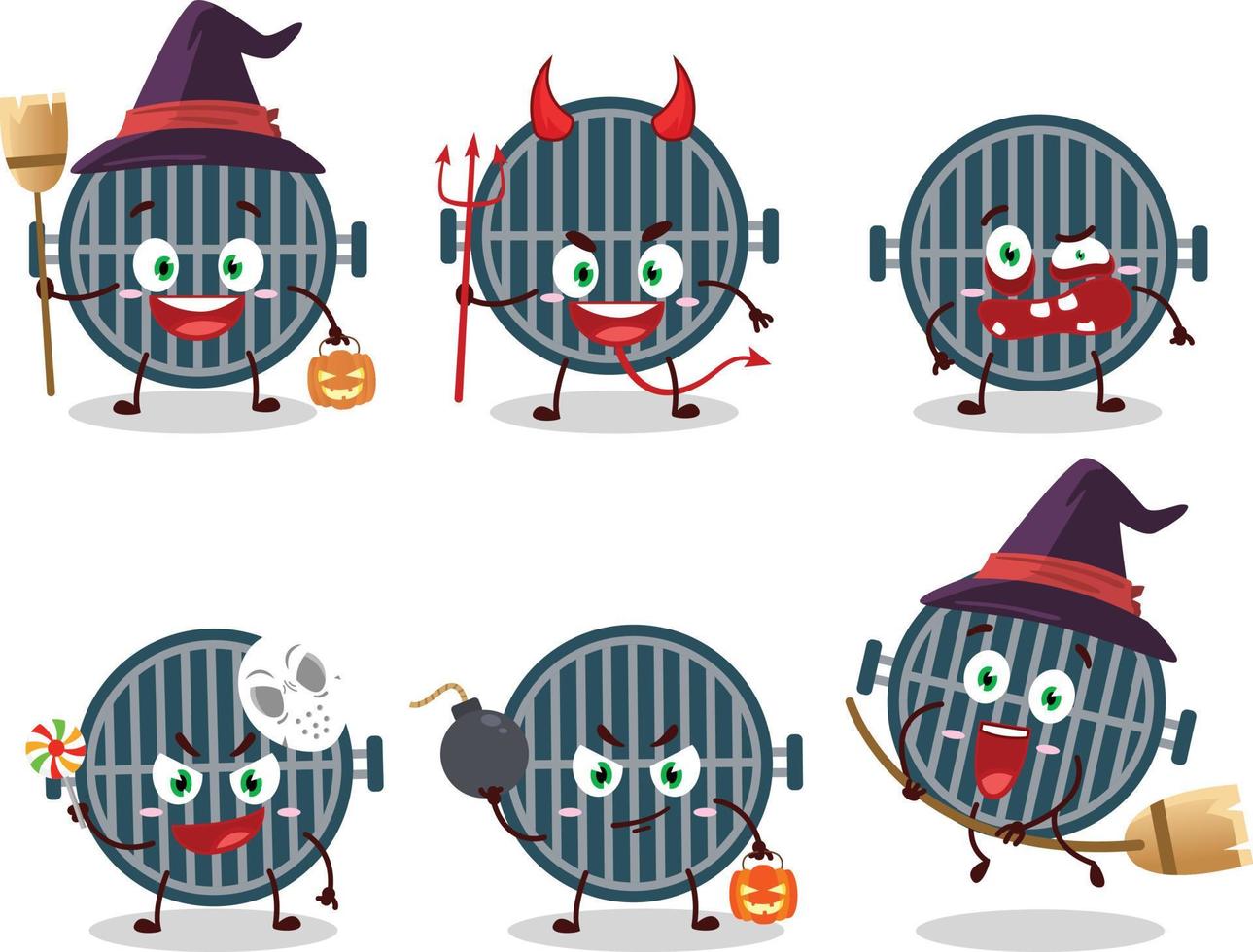 Halloween expression emoticons with cartoon character of grill vector