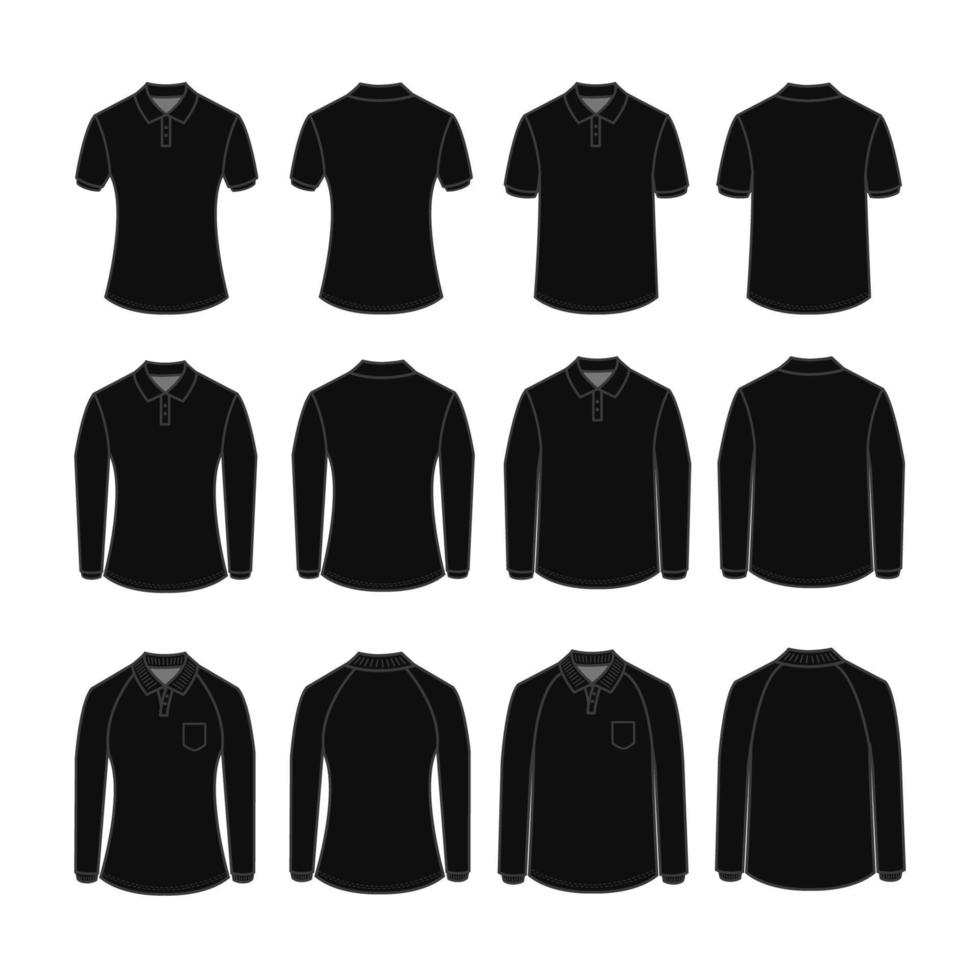 negro polo camisa Bosquejo modelo contorno vector