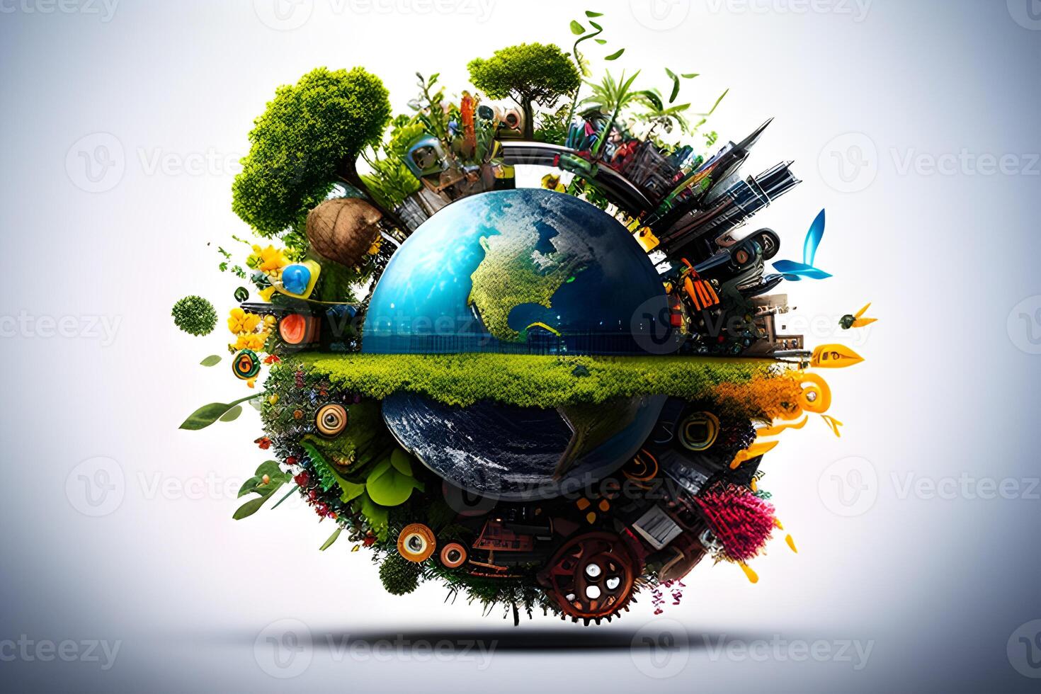 green planet earth with leaves designed by . photo