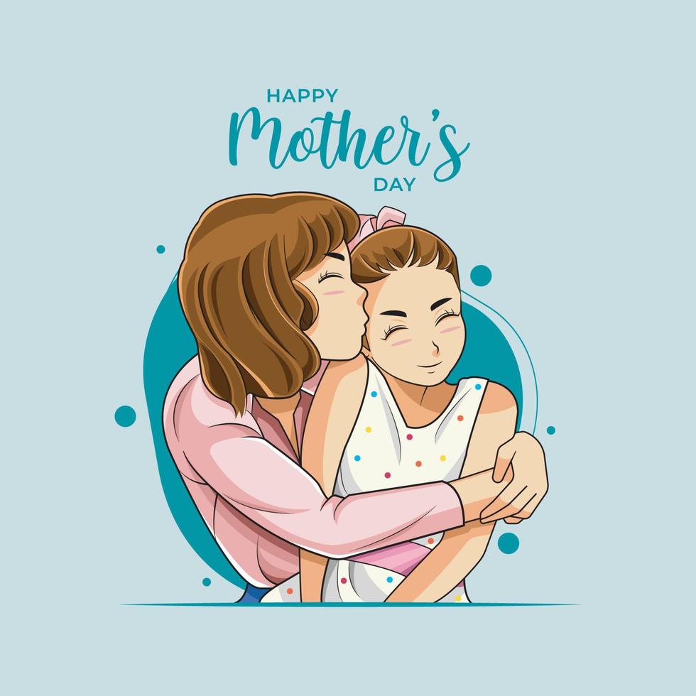 Happy Mother's Day. Mother hugging cute little girl vector illustration pro download